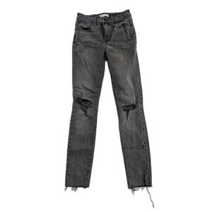 Madewell Women's 9" Mid-Rise Skinny Jeans Size 25 Charcoal Gray Distressed Boho